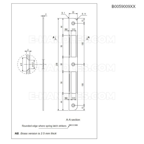 Zaczep AGB do zamka PATENT GRANDE F 22mm x 238mm, mosiądzowany B005900903