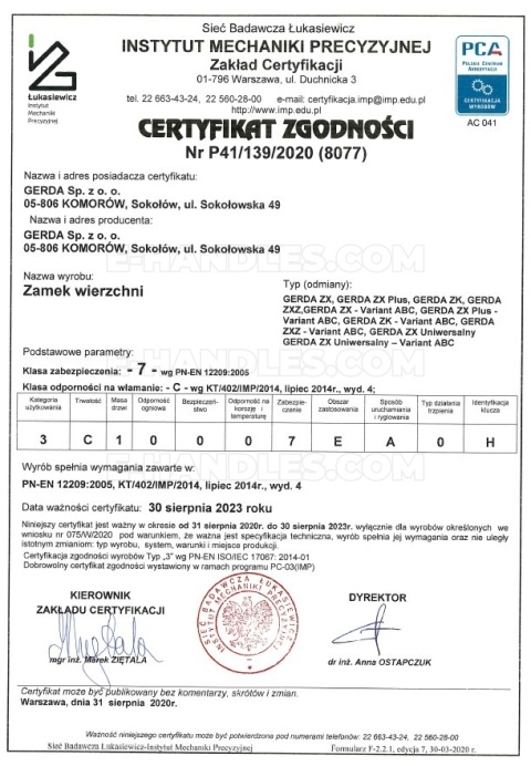 GERDA TYTAN ZX Brąz z blokadą, Prawy dodatkowy zamek nawierzchniowy