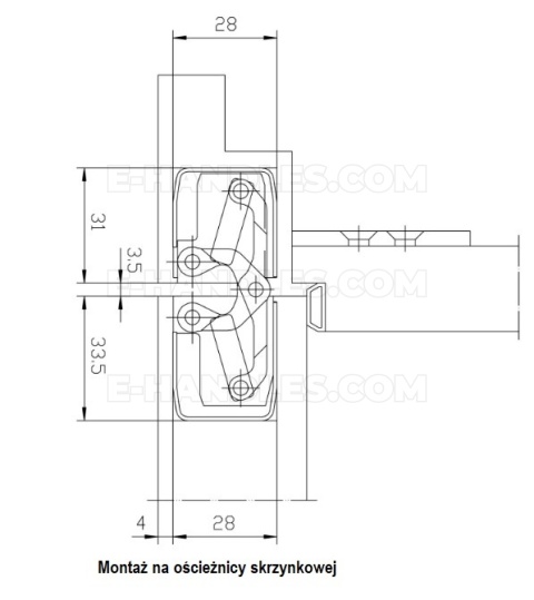 Simonswerk TECTUS TE 340 3D biały RAL 9016, 160x28 mm, zawias niewidoczny (nośność 2szt do 80 kg)