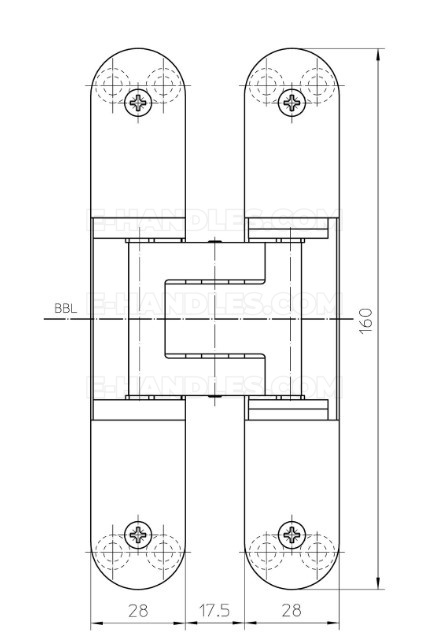 Simonswerk TECTUS TE 340 3D czarny RAL9005, 160x28 mm, zawias niewidoczny (nośność 2szt do 80 kg)