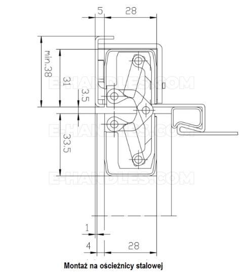 Simonswerk TECTUS TE 340 3D mosiądz polerowany, 160x28 mm, zawias niewidoczny (nośność 2szt do 80 kg)