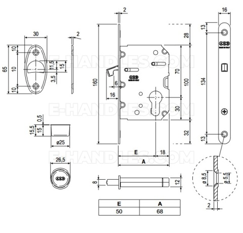 Zamek AGB Scivola Tre PZ hakowy na wkładkę 50mm F16 czarny B089225093