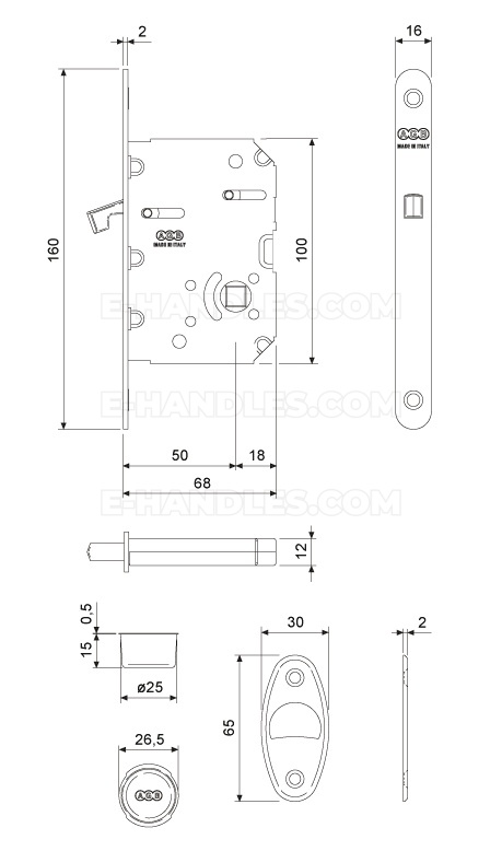 Zamek AGB Scivola Tre WC hakowy łazienkowy 50mm F16 nikiel B089215006