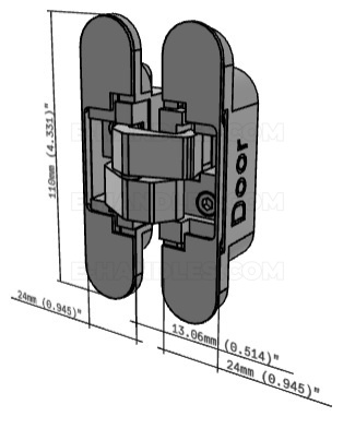 Anselmi 505 AN 140 3D 110x24 mm, zawias niewidoczny czarny (nośność 2szt do 40 kg, 3szt do 60kg)
