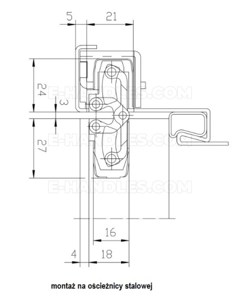 Simonswerk TECTUS TE 240 3D, czarny RAL9005, 155x18-21 mm, zawias niewidoczny (nośność 2szt do 60 kg)