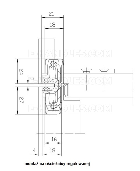 Simonswerk TECTUS TE 240 3D, stal srebrna F1, 155x18-21 mm, zawias niewidoczny (nośność 2szt do 60 kg)