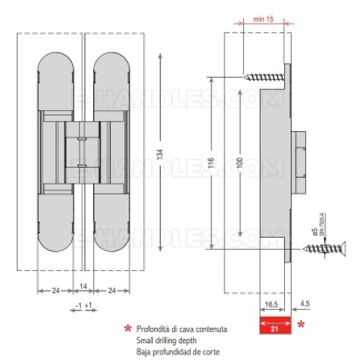 Zawias niewidoczny CEAM 1429max/1130s, 134x24 mm silver painted (nośność do 35 kg)