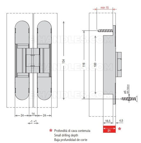 Zawias niewidoczny CEAM 1429max/1130s, 134x24 mm silver painted (nośność do 35 kg)