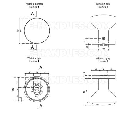 Gałka stało/ruchoma, dwustronna ORTICA R slim 7 mm LG - złoty polerowany
