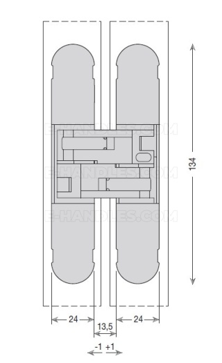Zawias niewidoczny CEAM 1130s, (1429max) 134x24 mm silver (nośność 2-40kg, 3-60kg)