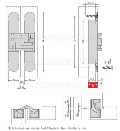 Zawias niewidoczny CEAM 1130s, (1429max) 134x24 mm silver (nośność 2-40kg, 3-60kg)