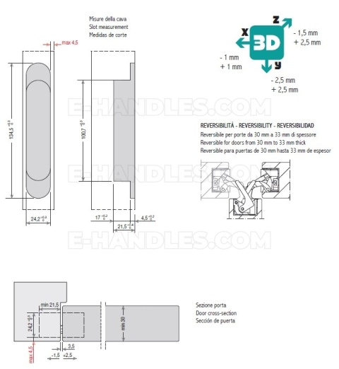Zawias niewidoczny CEAM 1130s, (1429max) 134x24 mm silver (nośność 2-40kg, 3-60kg)