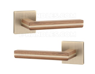 Klamka CYRILLA Rozeta Q slim 7 mm ABM - antyczny mosiądz, drewniana rękojeść