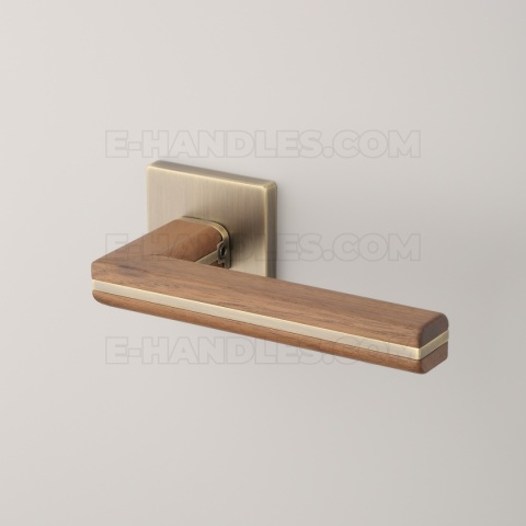 Klamka CYRILLA Rozeta Q slim 7 mm ABM - antyczny mosiądz, drewniana rękojeść