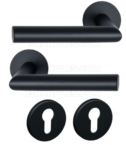 Klamka GEHRUNG R BK - czarny matowy, zestaw z rozetą na wkladkę PZ