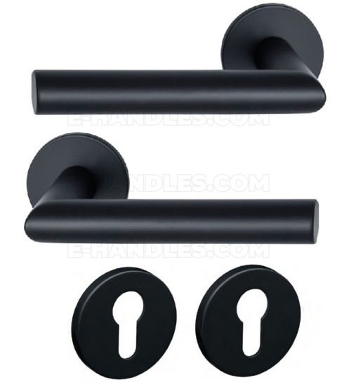 Klamka GEHRUNG R BK - czarny matowy, zestaw z rozetą na wkladkę PZ