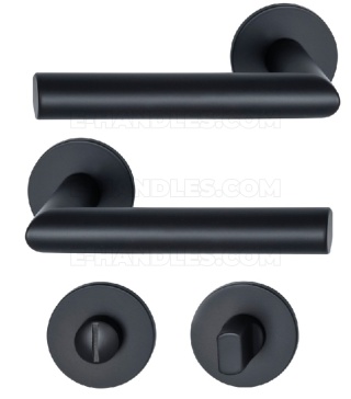 Klamka GEHRUNG R BK - czarny matowy, zestaw z rozetą do WC