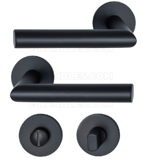 Klamka GEHRUNG R BK - czarny matowy, zestaw z rozetą do WC