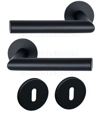 Klamka GEHRUNG R BK - czarny matowy, zestaw z rozetą na klucz OB