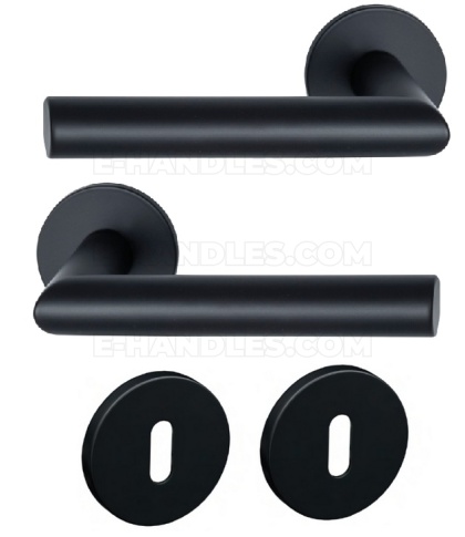 Klamka GEHRUNG R BK - czarny matowy, zestaw z rozetą na klucz OB