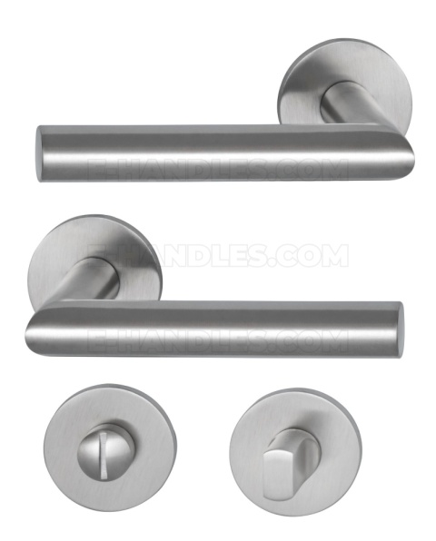 Klamka GEHRUNG R 4mm, SS - stal nierdzewna matowa, zestaw z rozetą do WC