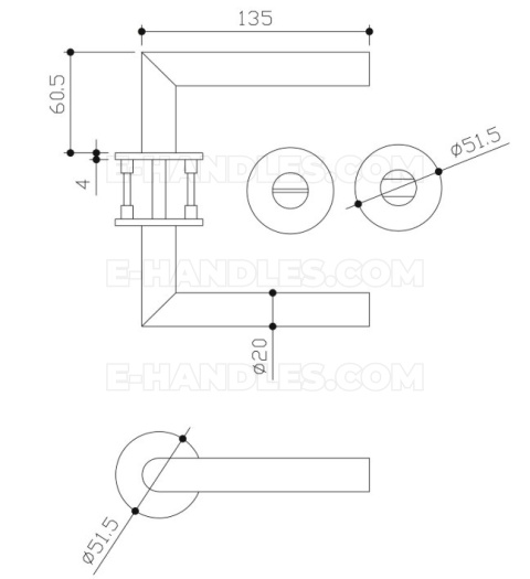 Klamka GEHRUNG R 4mm, SS - stal nierdzewna matowa, zestaw z rozetą do WC