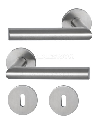 Klamka GEHRUNG R 4mm SS - stal nierdzewna matowa, zestaw z rozetą na klucz OB