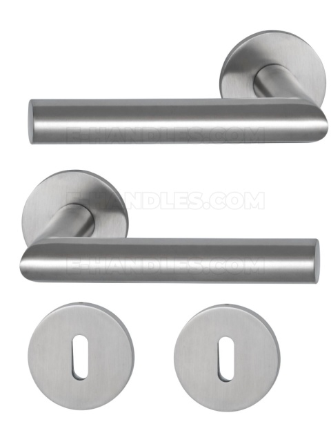 Klamka GEHRUNG R 4mm SS - stal nierdzewna matowa, zestaw z rozetą na klucz OB