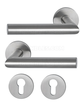 Klamka GEHRUNG R 4mm SS - stal nierdzewna matowa, zestaw z rozetą na wkladkę PZ