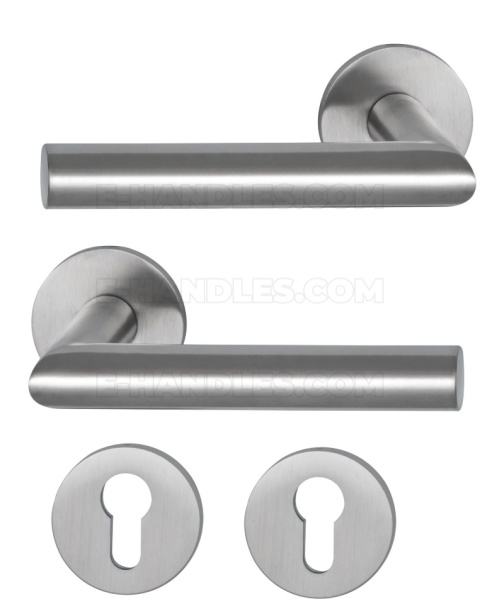 Klamka GEHRUNG R 4mm SS - stal nierdzewna matowa, zestaw z rozetą na wkladkę PZ