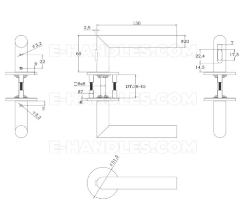 Klamka z blokadą GEHRUNG WC R Lock 4mm SS - stal nierdzewna matowa, do drzwi 38-45mm