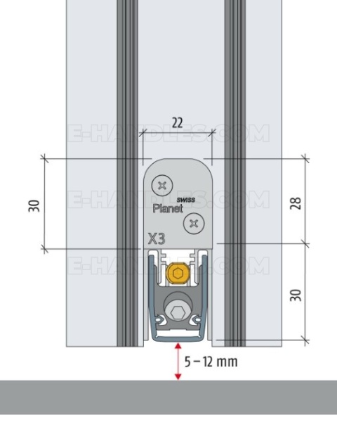 Uszczelniacz 1085 x 8 x 30 mm PLANET X3-RD, jednostronny, aluminium