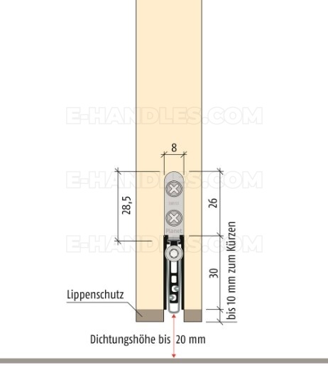 Uszczelniacz 1085 x 8 x 30 mm PLANET US-RD, jednostronny, aluminium