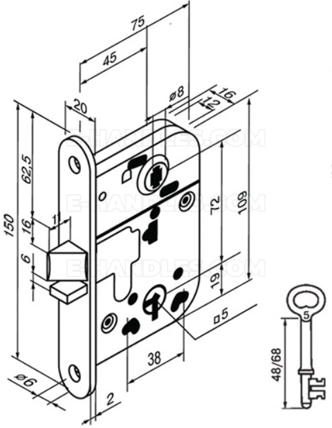 Zamek ABLOY BODA 2014, BS 45mm 72mm, WC OB piaskowy