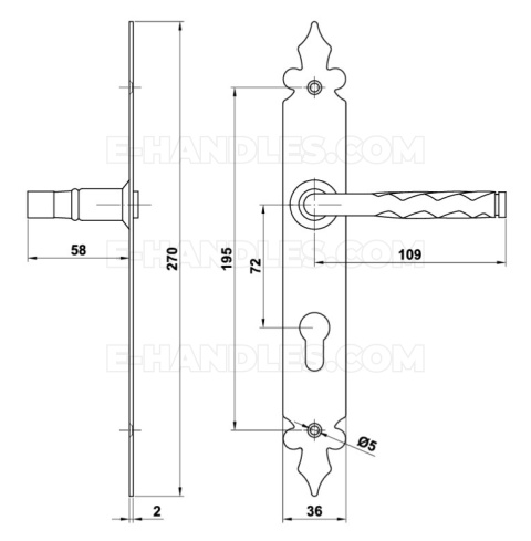 Klamka czarna na wkładkę 72mm szyld 270x36mm mod.106PG72 AMIG