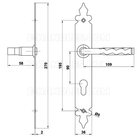 Klamka czarna na wkładkę 90mm szyld 270x36mm mod.106PG90 AMIG