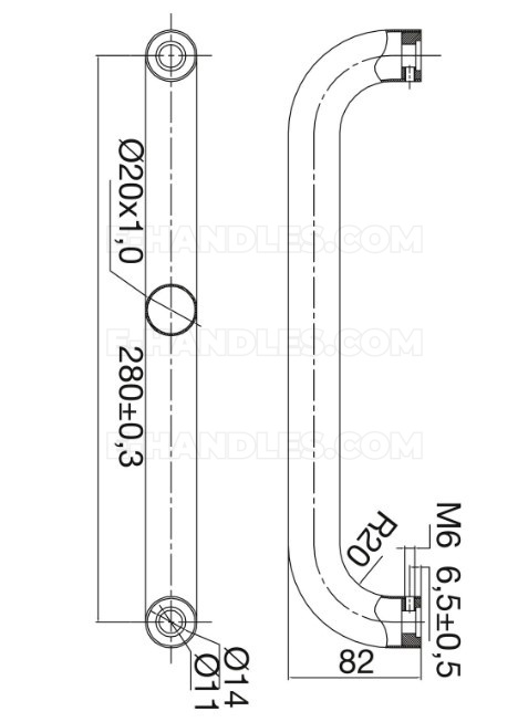 Pochwyt do drzwi Ø20, długość 300mm, rozstaw 280mm M6- 4527 stal nierdzewna