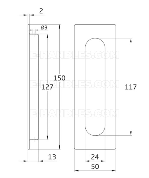 Uchwyt drzwiowy prostokątny 150x50 inox mod.12