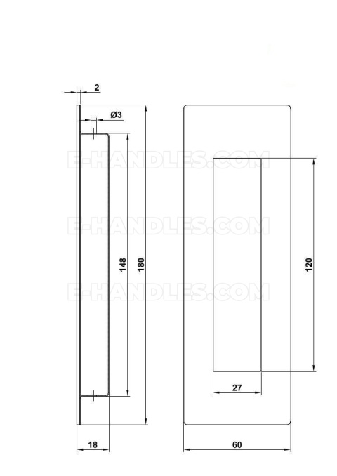 Uchwyt drzwiowy prostokątny 180x60 inox mod.13