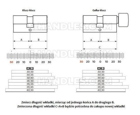 WINKHAUS X-TRA, 115 (60x55G), gałka-klucz, wkładka drzwiowa