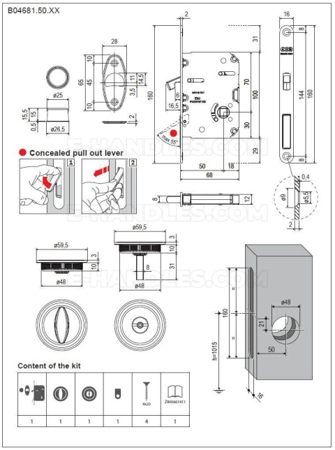 Zamek AGB Scivola Tre Class WC hakowy łazienkowy 50mm F16 biały z zestawem okrągłych rozet B0468150FM
