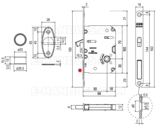 Zamek AGB WAVE Scivola Tre Class WC hakowy łazienkowy 50mm F16 mosiądz matowy B089815058