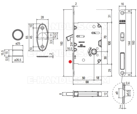 Zamek AGB WAVE Scivola Tre Class WC hakowy łazienkowy 50mm F16 mosiądz matowy B089815058