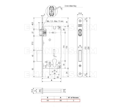 Zamek rolkowy na wkładkę 60mm F22x238mm, niklowany AGB SICUREZZA B208516006