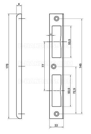 Zaczep do zamka ALFA-BETA kątowy F22mm x 170mm, mosiądzowany
