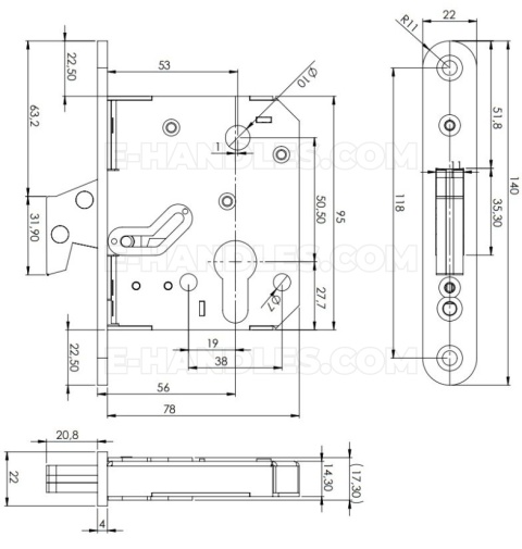 Abloy 4232 zamek dormas 53 mm, czolo 4x22x140 wpuszczany hakowy( 4232 )
