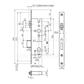 GU BKS dormas 30, wymiary czoła 245x24x3 zamek rolkowy na wkładkę , B 1315 0012