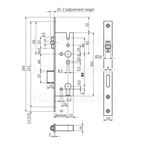 GU BKS dormas 30, wymiary czoła 245x24x3 zamek rolkowy na wkładkę , B 1315 0012