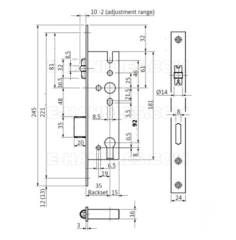 GU BKS dormas 35, wymiary czoła 245x24x3 zamek rolkowy na wkładkę , B 1315 0012