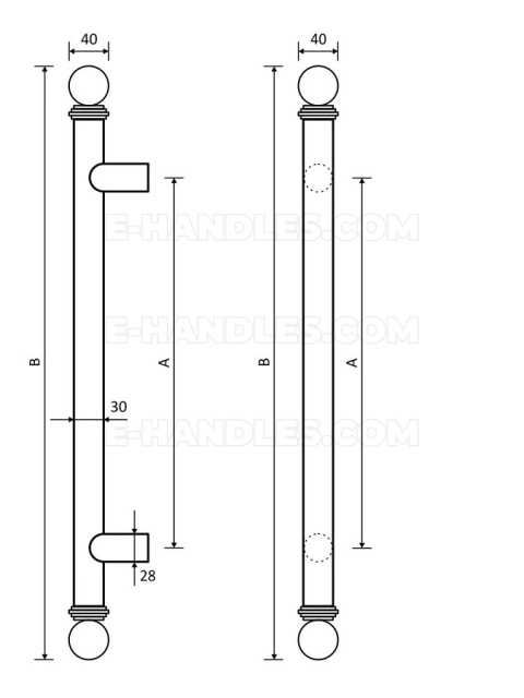 Pochwyt z42 Ø30, długość 800mm, mocowanie 90°, stal nierdzewna x7.zo